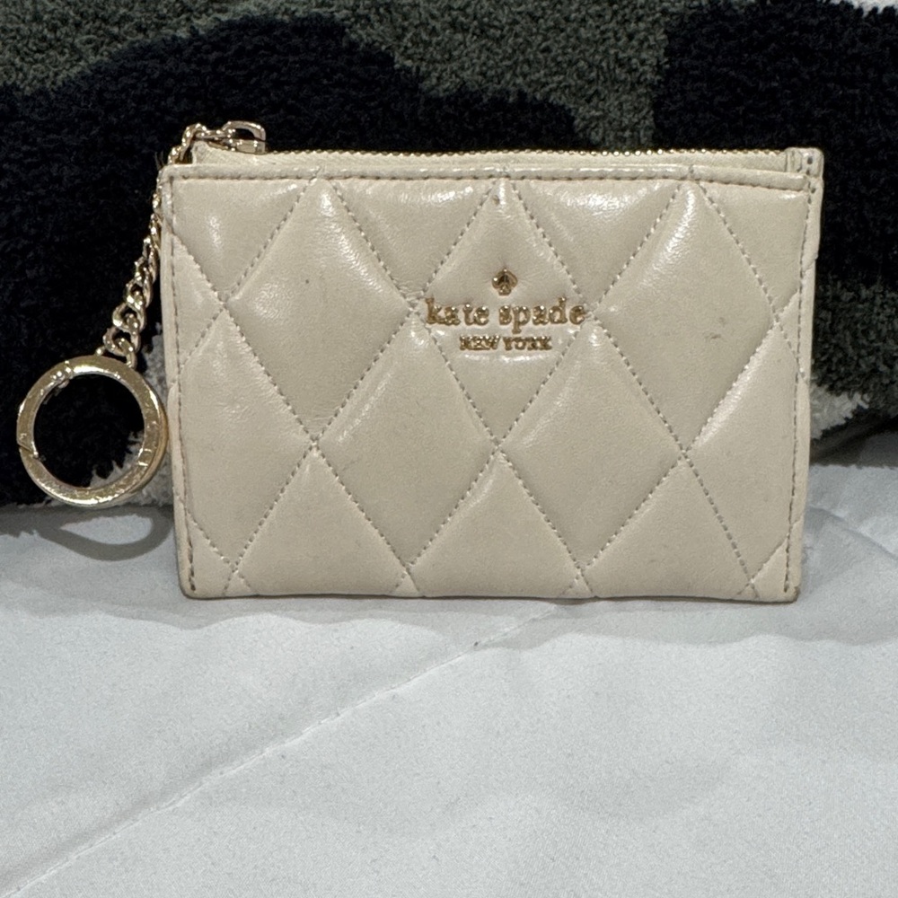 kate spade Quilted Leather Card Holder with Key Ring - Cream